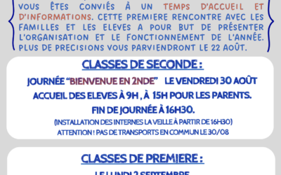 C’est bientôt la rentrée !!!! Prenez note des jours d’accueil de chacun !